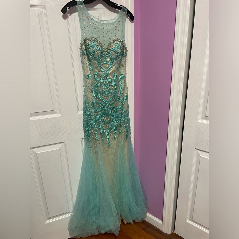 Elegant Aqua Sequin Gown
